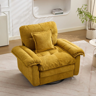  360° Swivel Chenille Accent Chair Upholstered Single Sofa With Throw Pillow