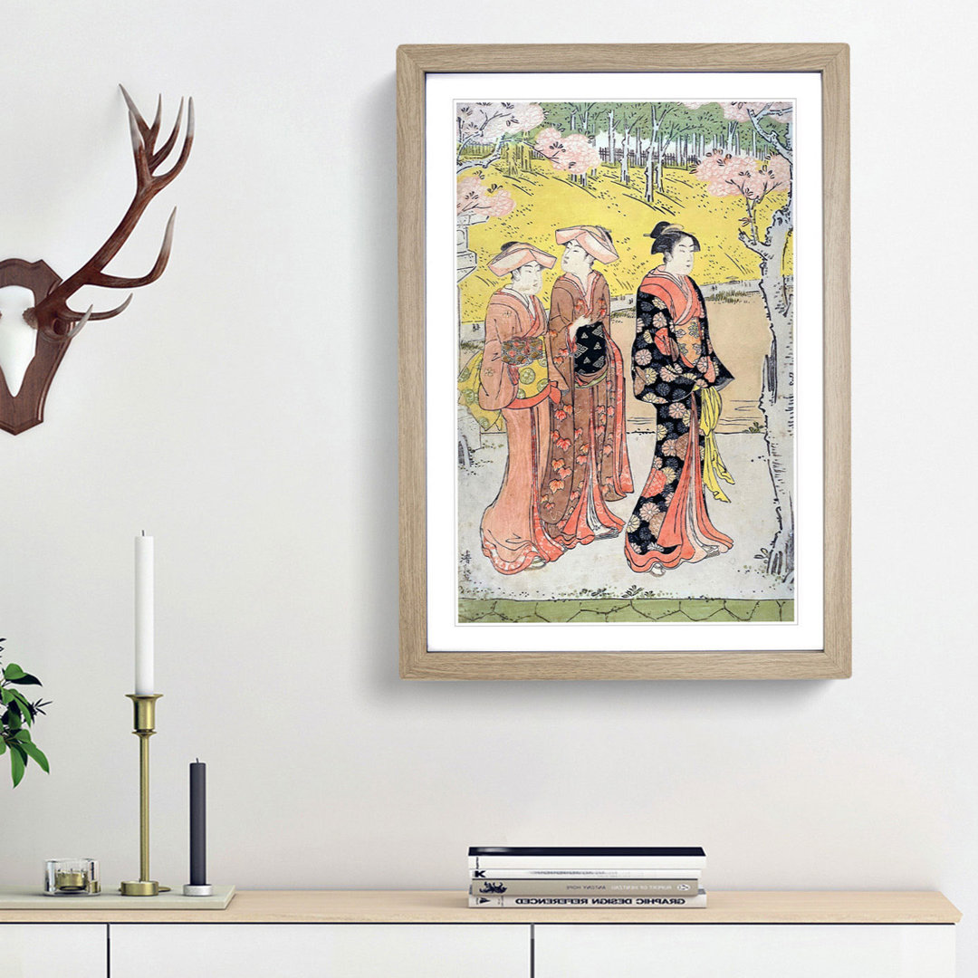 Cherry-Blossom Viewing at Shinobazu Pond by Torii Kiyonaga - Framed Print