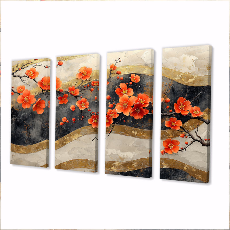 Branche de fleur d'oranger sur Golden River I - ensemble de décoration murale cerisier en fleurs, H 32 po x l 64 po