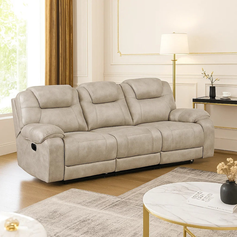 Lily Manual Reclining Sofa, Polished Pewter Grey Microfiber And Foam