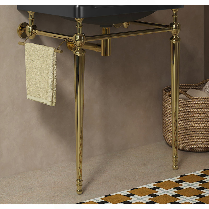 Console de salle de bain autoportante 28 "avec pieds en fer, sans lavabo et robinet, or, Doré