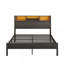 Structure de lit double avec tête de lit, lit plateforme en métal avec station de charge, rangement pour bibliothèque, aucun sommier requis, assemblage facile, silencieux, noir-85892045-85892047