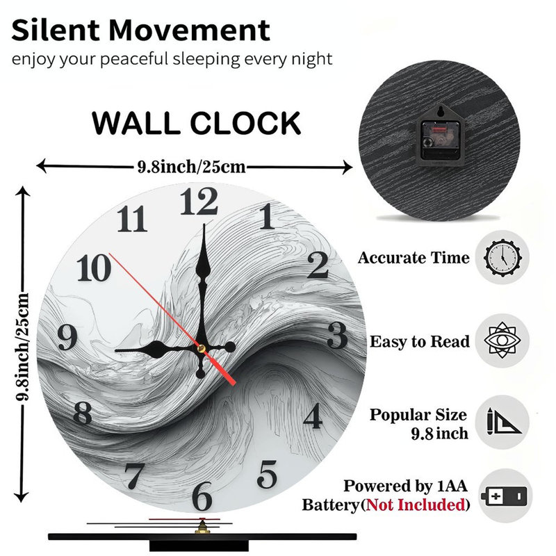 Horloge murale artistique moderne avec motif à vagues et chiffres