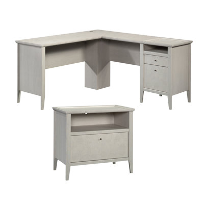 Ensemble de classeur latéral en L en bois d'ingénierie et classeur latéral, blanc