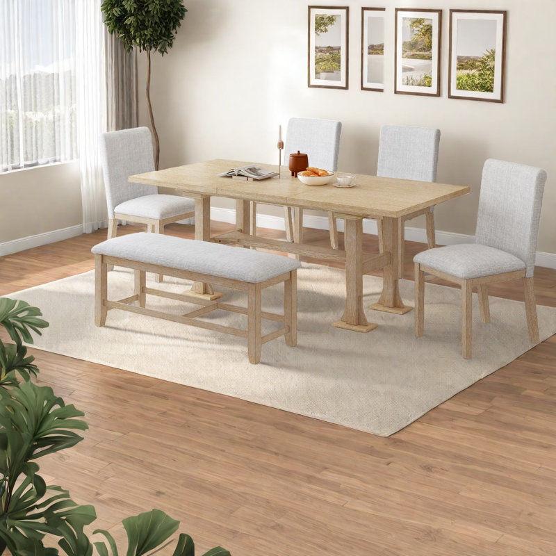 Extendable Dining Table Sets(must Include Both Table And Chair), Wood Farmhouse