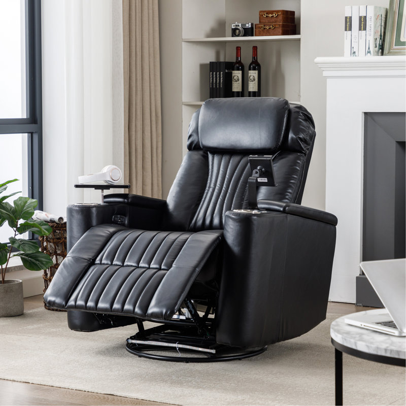 Power Swivel Recliner,Home Theater Seating With Hidden Arm Storage And  LED Light Strip,Cup Holder,Swivel Tray Table,And Cell Phone Holder,Soft Living Room Chair