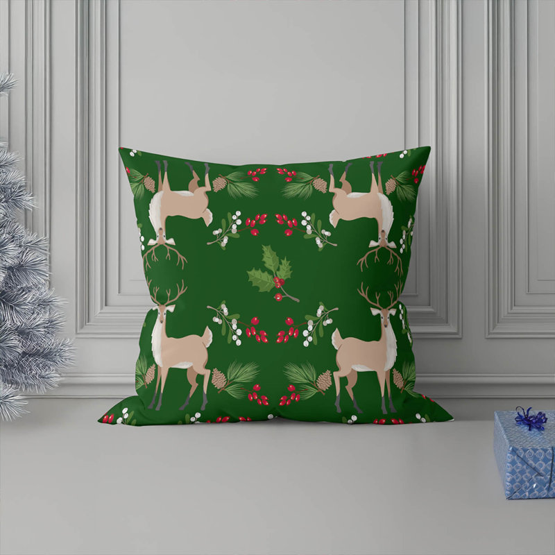 Coussin décoratif d'intérieur Botanical Deer, Carré 18 po, Vert