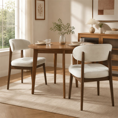 Set of 2 Mid-Century Rubber Wood Upholstered Dining Chairs