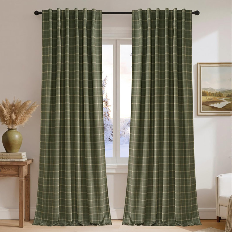 2 Panels 100% Blackout Plaid Curtains for Bedroom Living Room, Rustic Gingham Windowpane Drapes Thermal Insulated Privacy Rod Pocket Back Tab