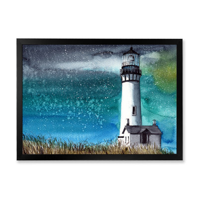 Un phare sur la colline de Grassy la nuit - peinture sur toile