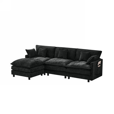 101.9-inch three-seater sofa, made of cashmere fabric, equipped with a movable footstool, modular design, suitable for various settings such as living rooms, bedrooms, and apartments