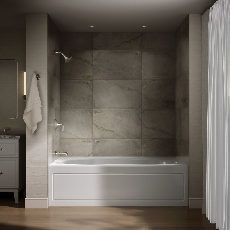Windward 72" x 42" Alcove Soaking Acrylic Bathtub, White, Left