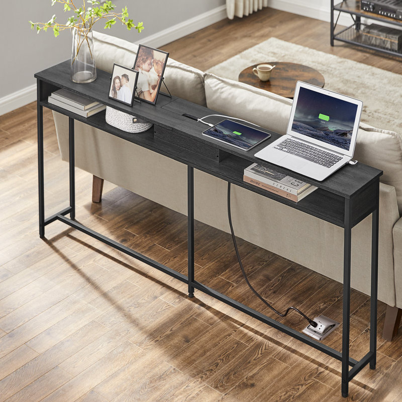 Console avec prise Gericho, Noir, H 31,5 po x l 55,1 po x P 9,8 po