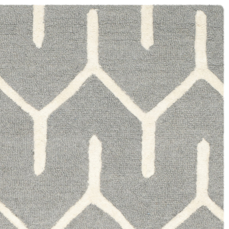 Gray and Ivory Hand-Tufted Wool Geometric 6' x 6' Rug