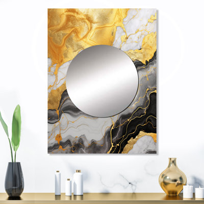 Essoura doré et gris abstrait marbre mirage II - grand miroir mural, miroir mural décoratif moderne, impression d'art en métal