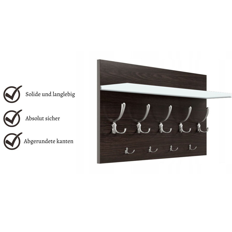 Eizley Wall 9 - Hook Wall Mounted Coat Rack, Brown/White