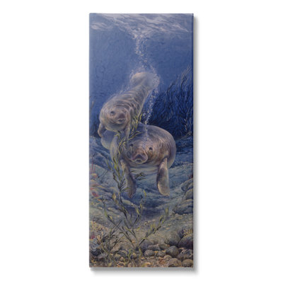 «Au-509», jeu de coquillages sous l'eau, lamantins sur toile par Linda Thompson, peinture