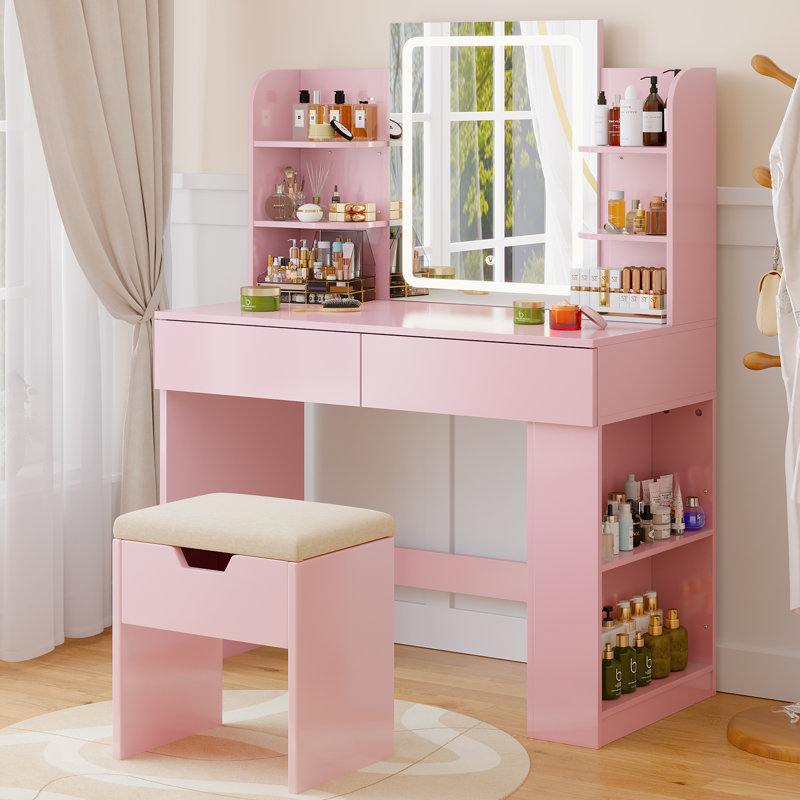 Dressing Table with Mirror, Pink