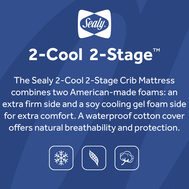 Sealy Baby 2-Cool 2 Stage Waterproof Baby Crib Mattress & Toddler Mattress, GREENGUARD GOLD Certified, Non Toxic, Made in USA, 52" x 28"