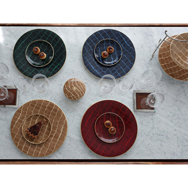 Alligator Bone China Charger, Red