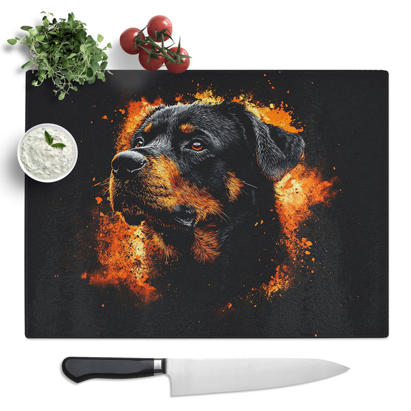 Rottweiler Dog Illustrated  Glass Chopping Board