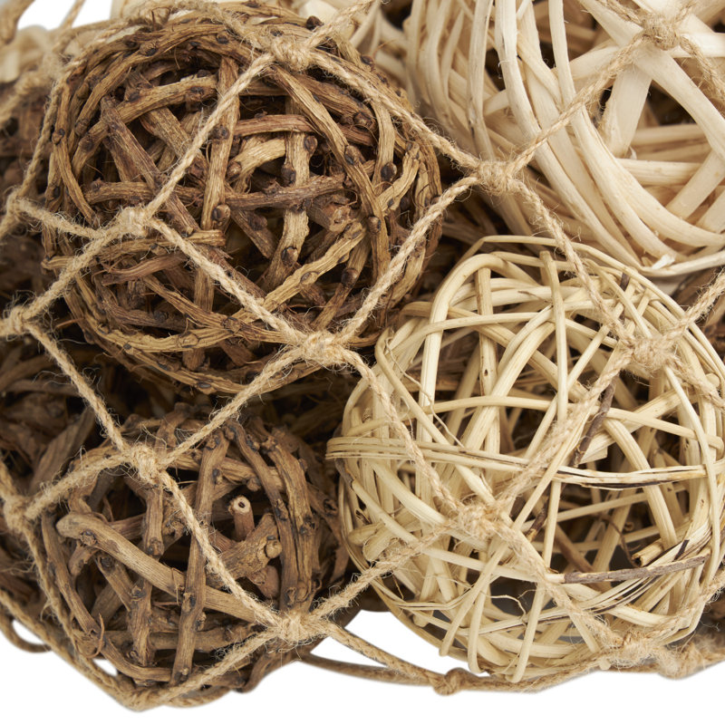 Dried Plant Handmade Orbs & Vase Filler with Fishnet Bag, Beige/Brown