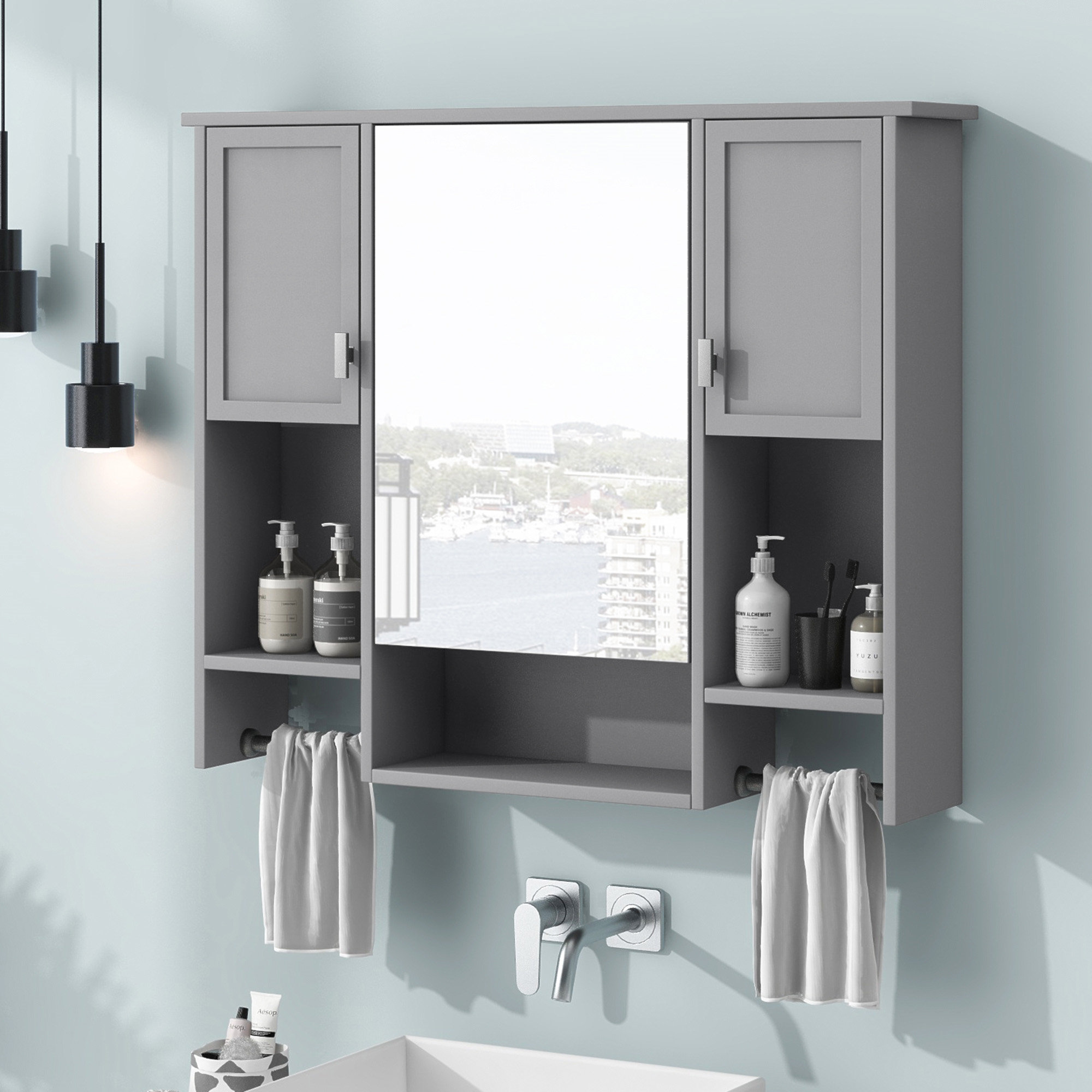 STYLISH 35'' X 28'' Modern Wall Mounted Bathroom Storage
