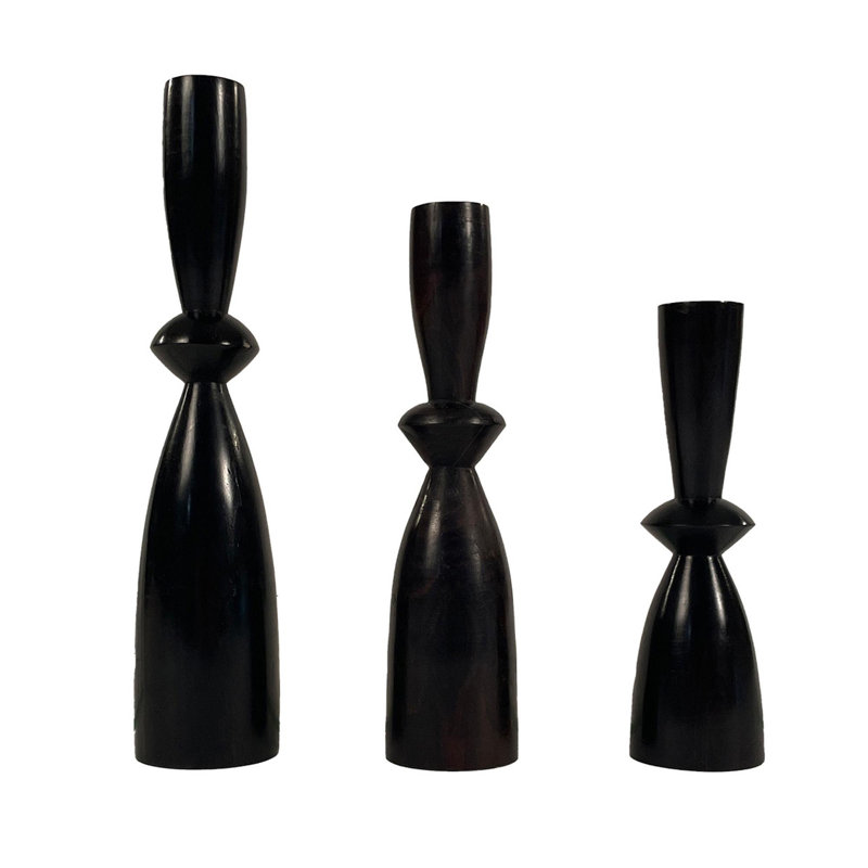 Ebony Wood Candle Holder - Pemba Range, 8"