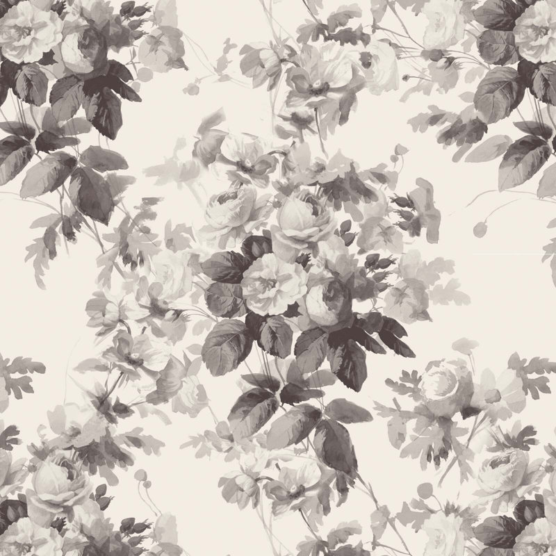 LONDON ROSE Traditional Wallpaper, Smoke Gray