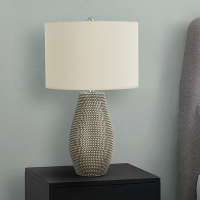 H 24 po, lampe de table, résine grise, abat-jour ivoire / crème, contemporain, éclairage