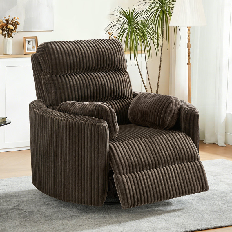 40" Wide Corduroy Recliner with Dual-Motor and Power Headrest,  Modern Swivel & Rocking Nursery Glider Chair, Brown, Brown