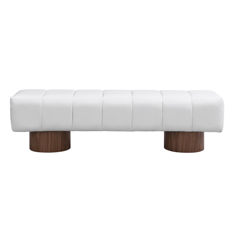 Marlon Dining Bench With Wooden Base, 18" H x 64" W x 16.75" D, White/Walnut
