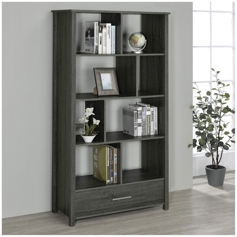 Dylan Weathered Grey 4-Shelf Storage Bookshelf, Gray