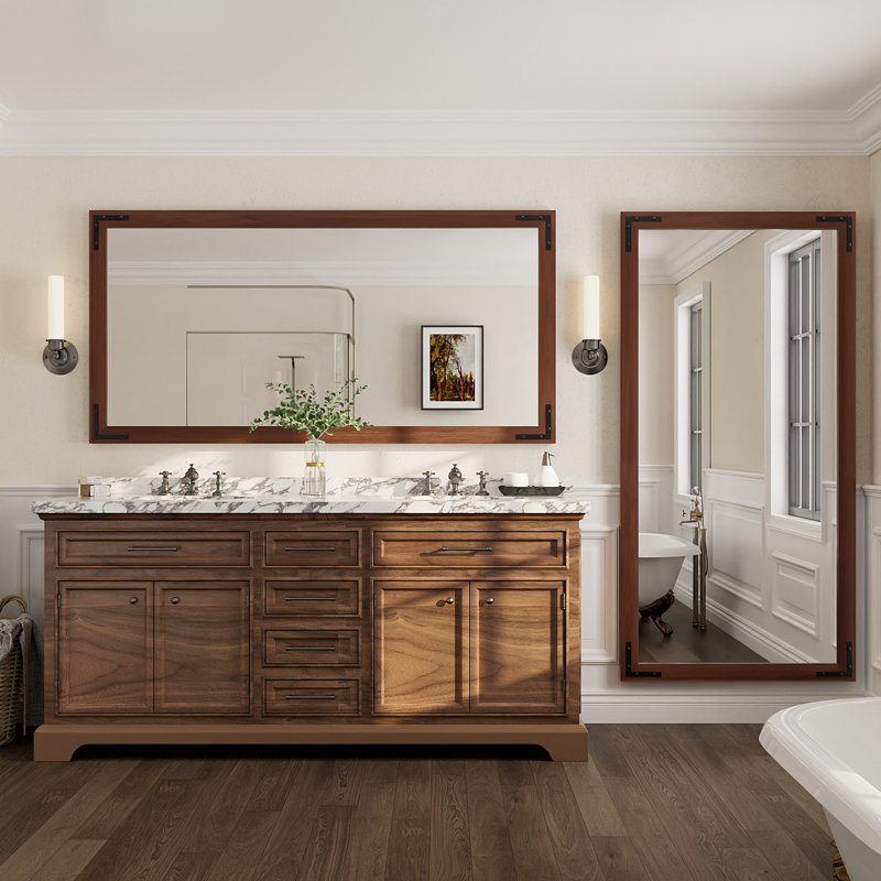 Miroir mural Amara Rustic Farmhouse, 72 po x 36 po, Brun