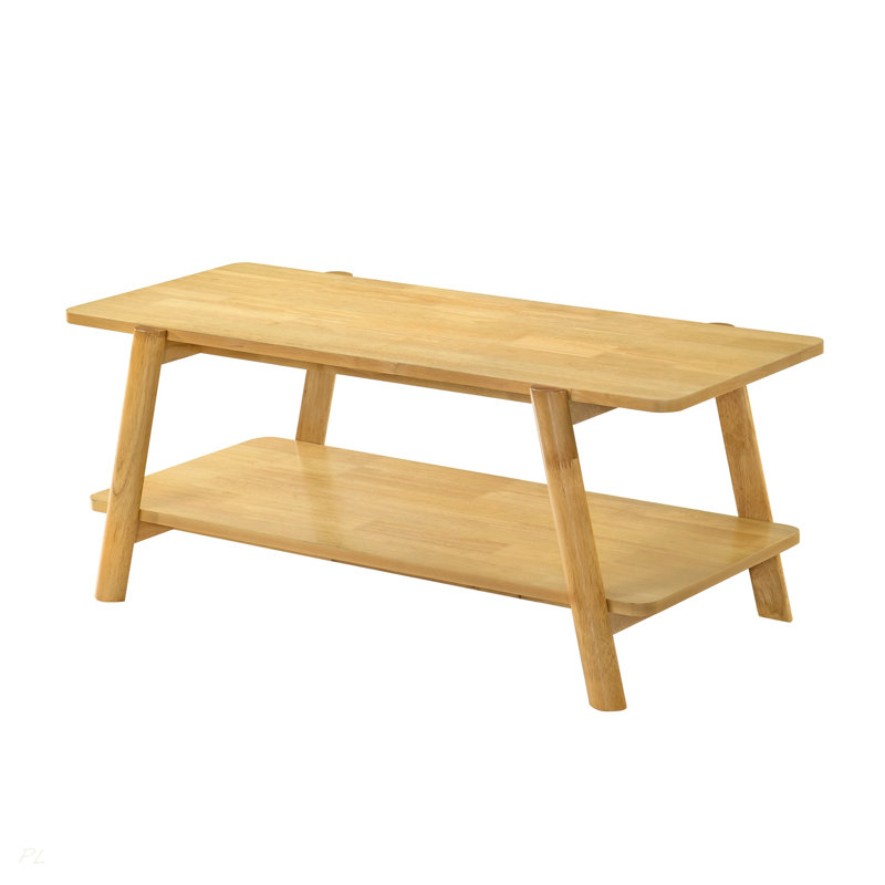 Metz Mid-Century Modern Wood Shelf Coffee Table, 17.64" H x 20.21" W x 43.36" D, Oak