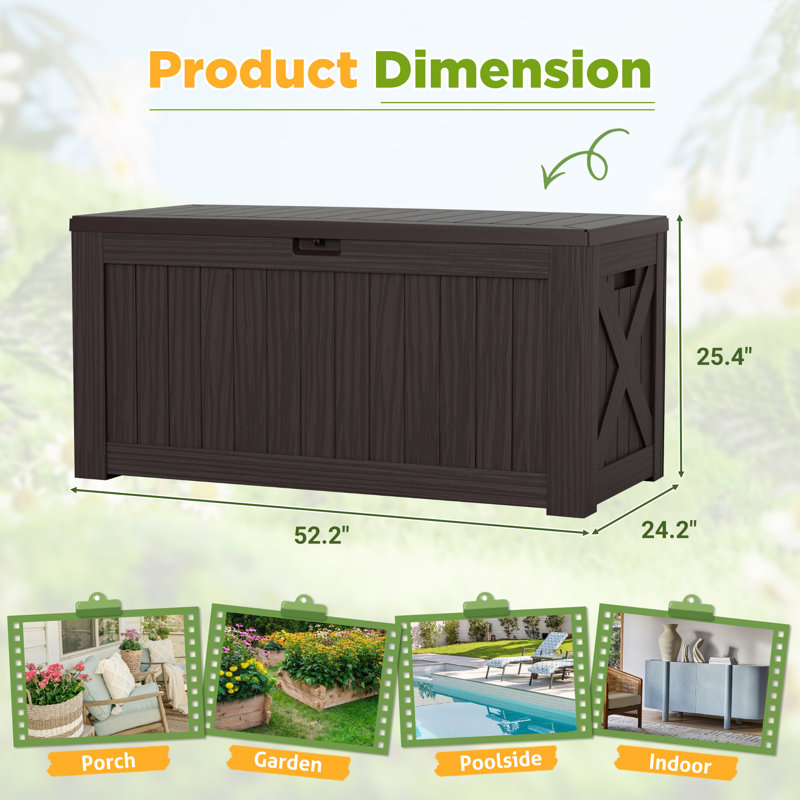 Boîte de rangement de terrasse intérieure verrouillable 120 gallons, Brun