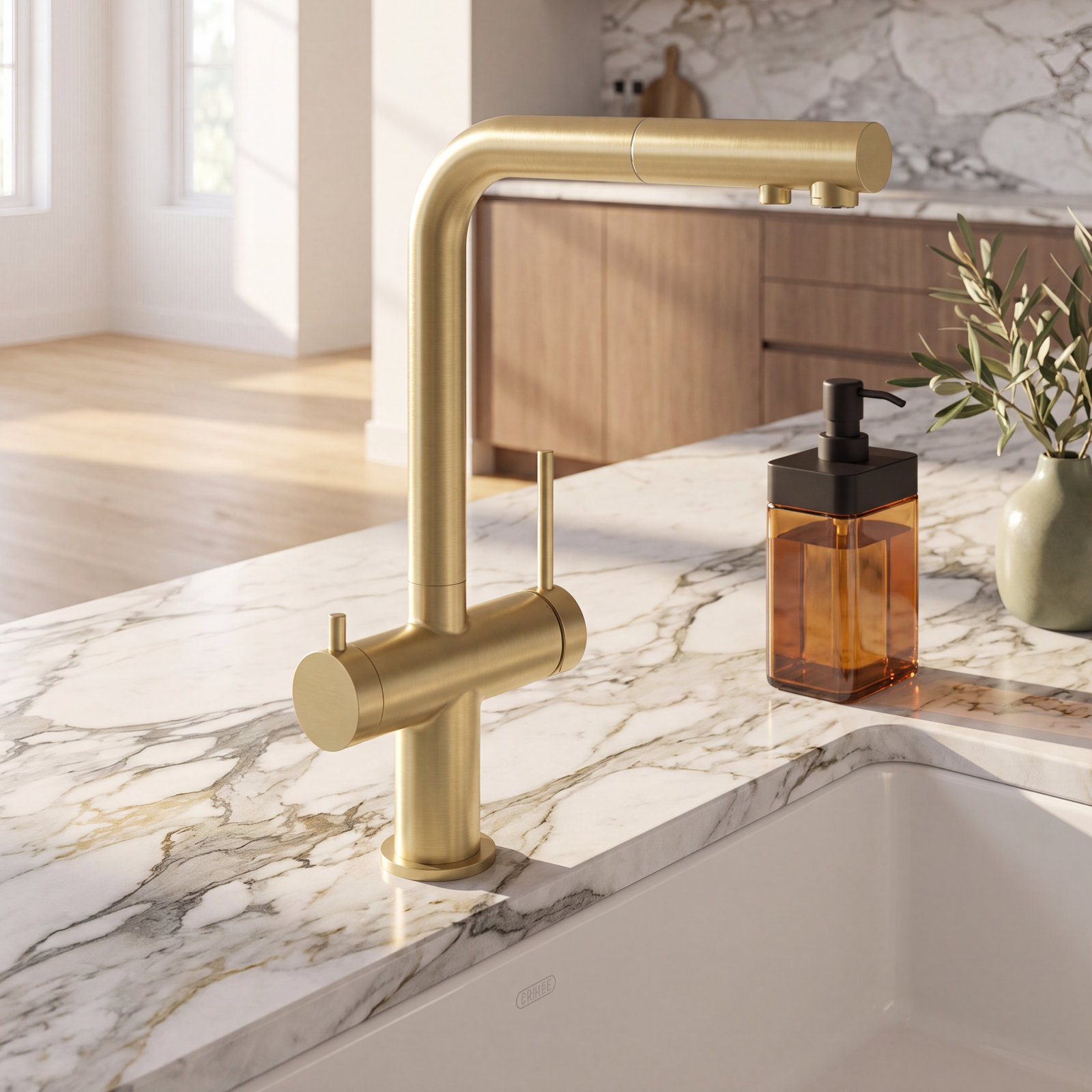 KIBI Circular 2-in-1 Pull-Out Faucet, Brushed Gold
