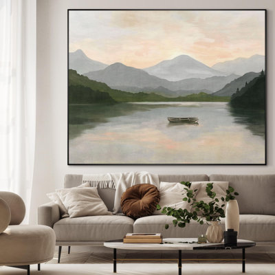 Frame Assembly Required, Serene Mountain Lake Scene at Sunset Landscape Home Decor Extra Large Wall Art Print (Frame Assembly Required)