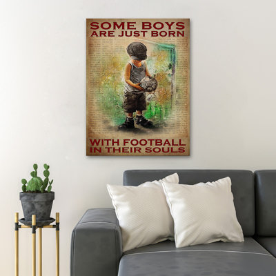 «Baby Boy And His Ball - Some Boy Are Just Born With Football», reproduction d'art graphique sur toile tendue