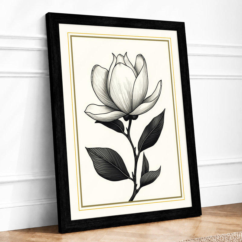 Single Bloom Study Botanical - Framed Print, A2 - 59.4 x 42.0 cm, Black