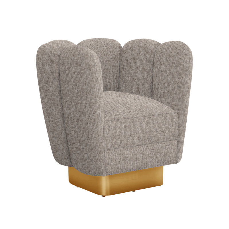 Fauteuil demi-tonneau pivotant de 31 po Gallery, Bungalow chenille, Laiton poli