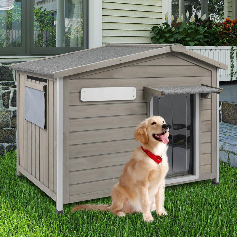 Niche pour chien d'extérieur, chenil en bois pour petits chiens, gris, H 24 po x l 30,1 po x P 18,3 po