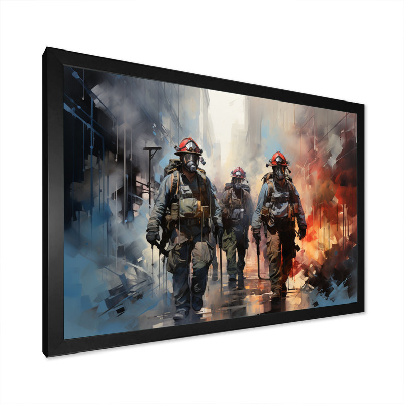 Fireman Heroes In Action II - Fireman, art mural, Cadre simple noir, H 30 po x l 40 po x P 1,5 po