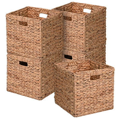 Burtrum Classic Farmhouse Handwoven Hyacinth Collapsible Storage Cube Baskets with Handles