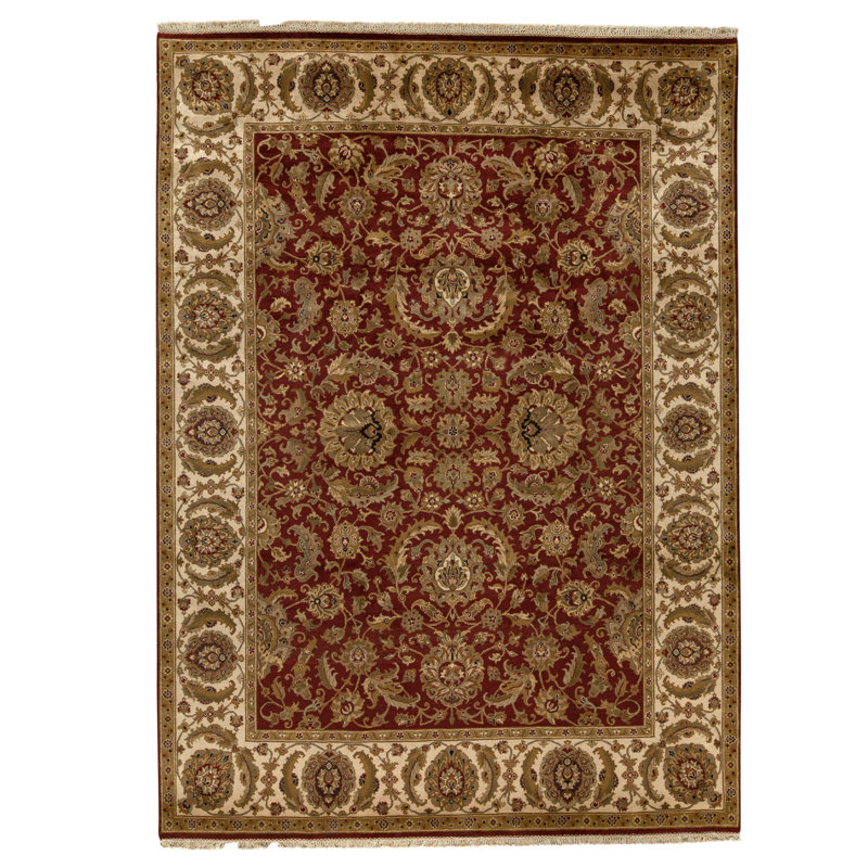 Tapis rouge et ivoire de haute qualité noué à la main
