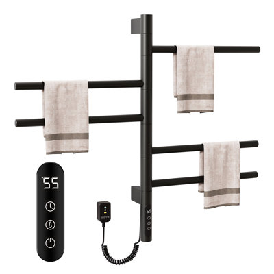 SIOYIE Electric Heated Towel Rail, Rotating Towel Warmer, Smart Bathroom Radiator, Plug-In/Hardwired Heater, Towel Dryer Rack