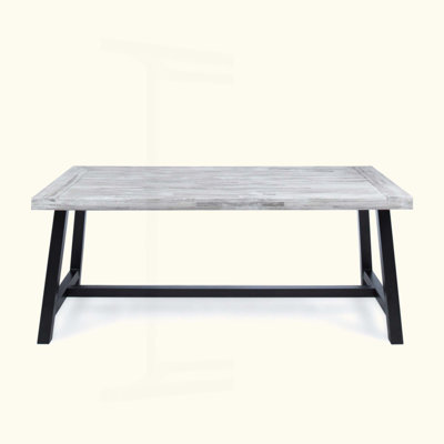 Outdoor Sandblast Finish Acacia Wood Dining Table With Rustic Metal Finish Frame