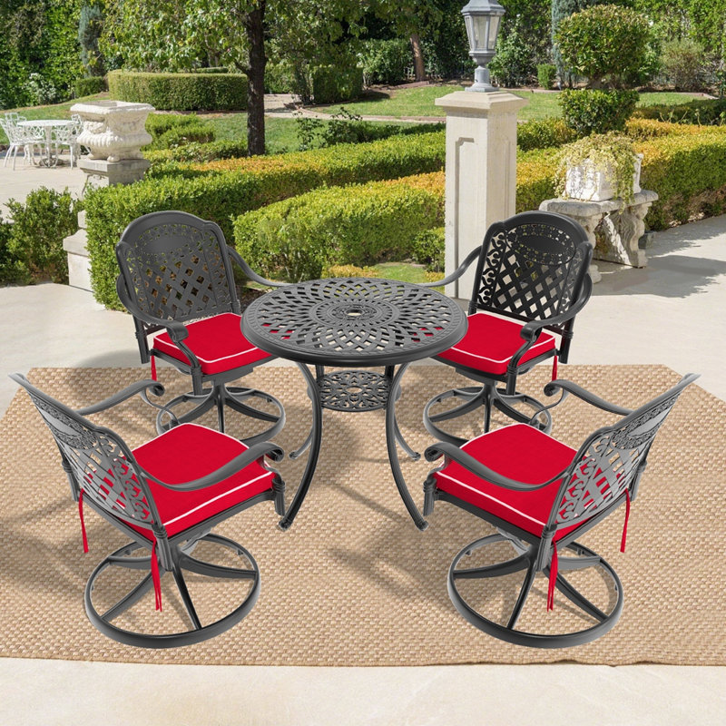 Ensemble de salle à manger 3 pièces en fonte d'aluminium résistant aux intempéries, comprenant 2 chaises pivotantes et une table ronde de 78 cm (30,71 po).