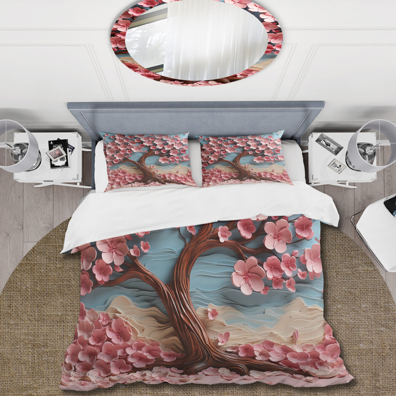 Ensemble de housse de couette arbre rose et mauve Essence II, Housse de couette pour très grand lit et 2 très 