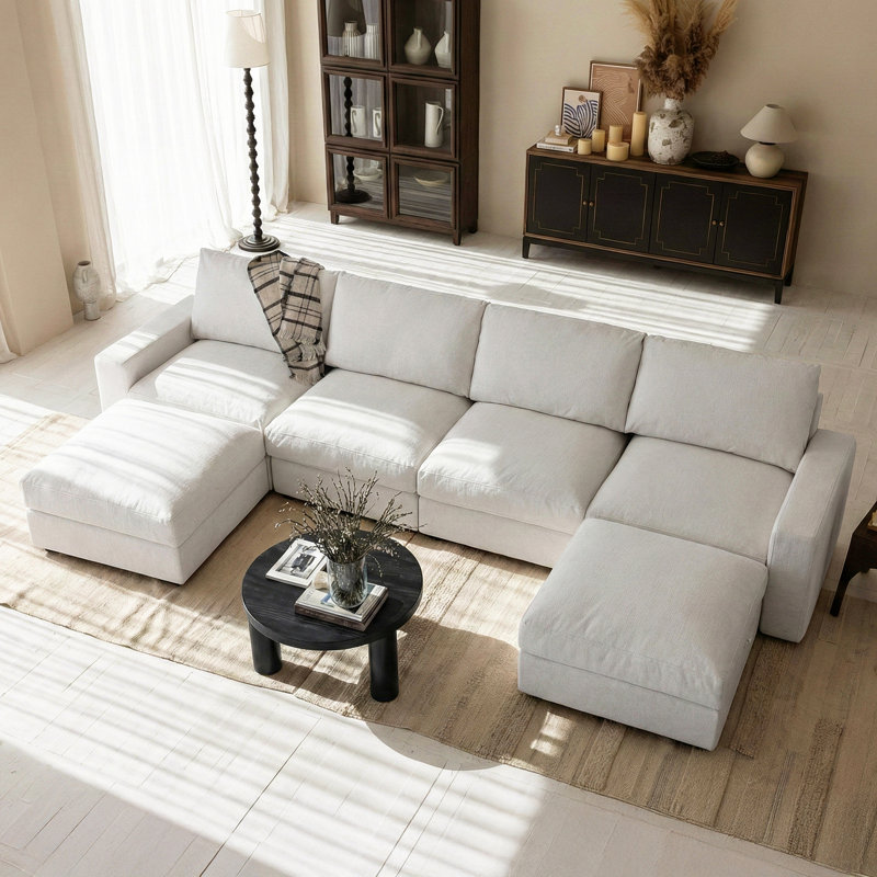 Canapé modulaire 146,5 po Cloud, canapé blanc 4 places avec 2 repose-pieds, canapé-lit en forme de U